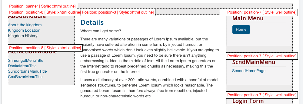 موقعیت های قالب جوملا