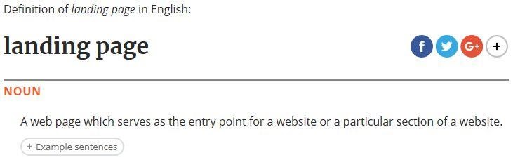 معنی لندینگ پیج در لغت نامه آکسفورد