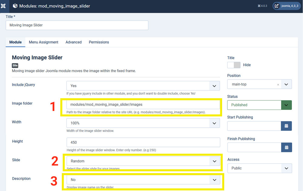 تنظیمات ماژول تصاویر متحرک